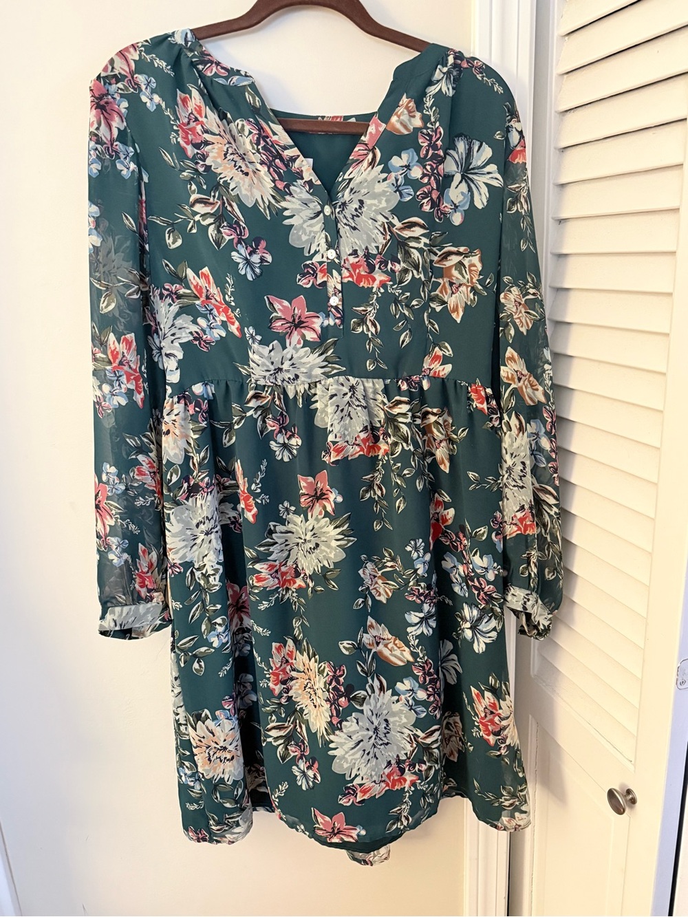 a new day Teal Floral Long Sleeve V-Neck Dress